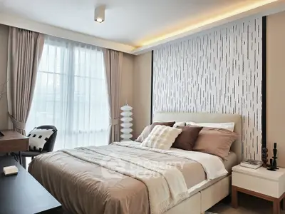 Modern bedroom with stylish decor and natural light