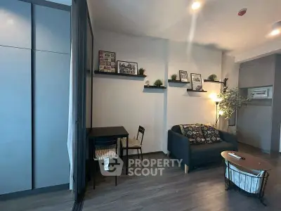 Modern living room with stylish decor and cozy seating area