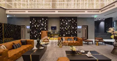 Luxurious modern living room with elegant decor and high ceiling