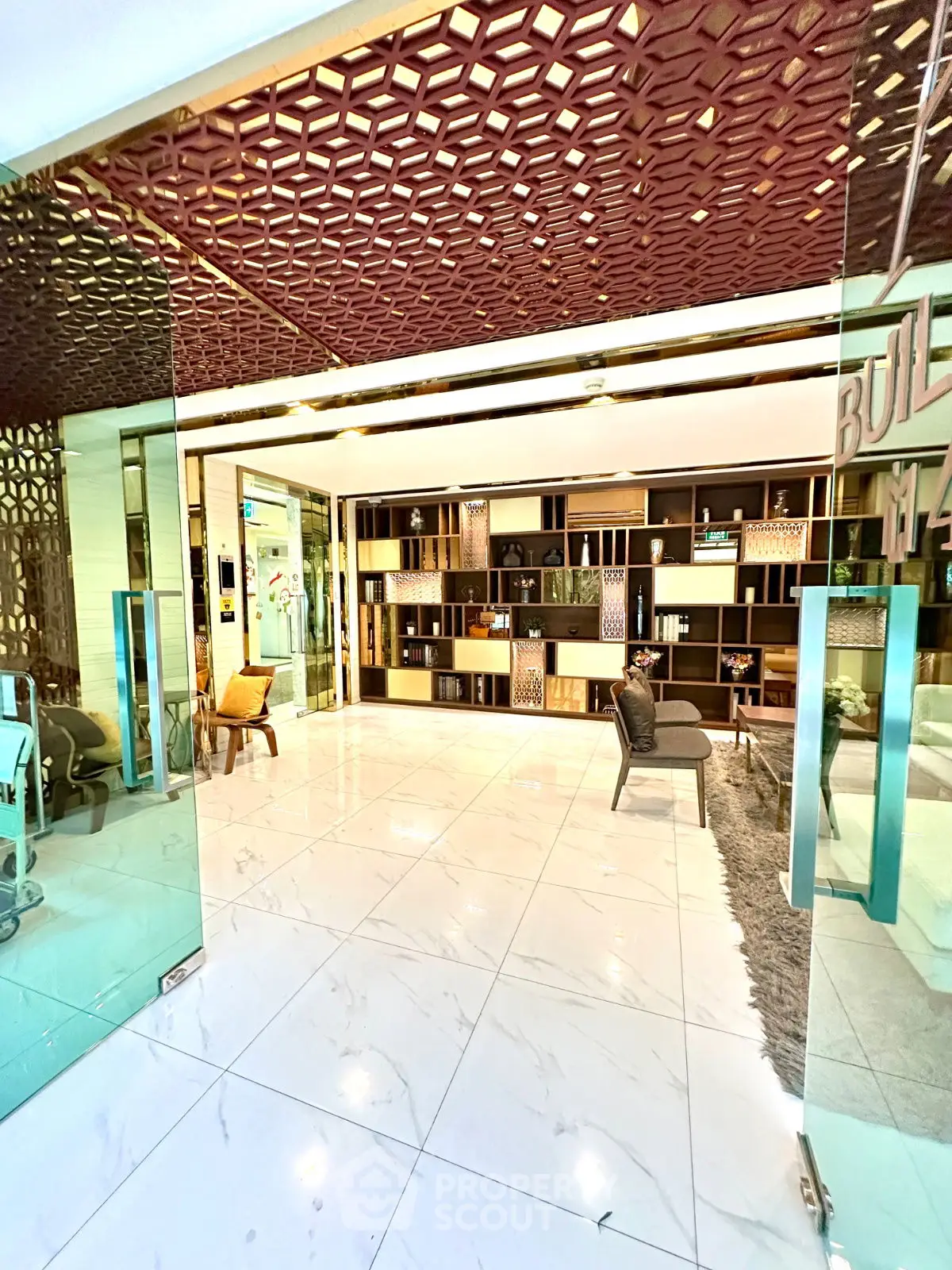 Luxurious modern lobby with stylish decor and elegant seating area