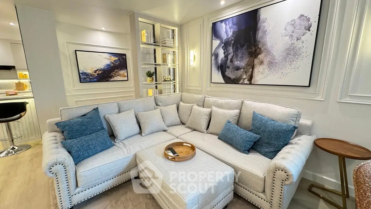 Luxurious living room with elegant sectional sofa and modern art decor