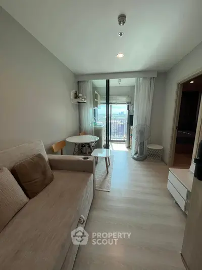 Modern living room with balcony view in a stylish apartment