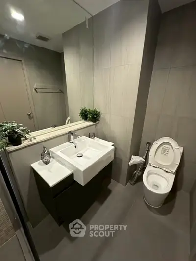 Modern bathroom with sleek fixtures and minimalist design