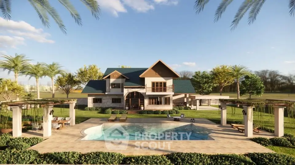 Luxurious villa with pool and lush garden, perfect for serene living.