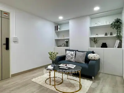 Modern living room with stylish decor and cozy seating area