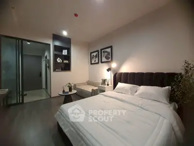 Modern bedroom with stylish decor and cozy ambiance