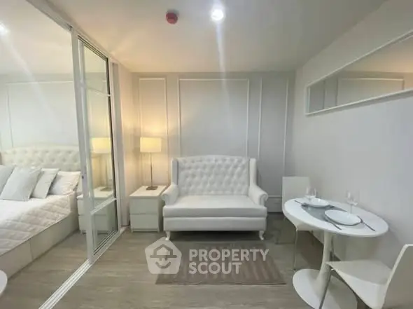 Chic modern living room with elegant white sofa and stylish decor