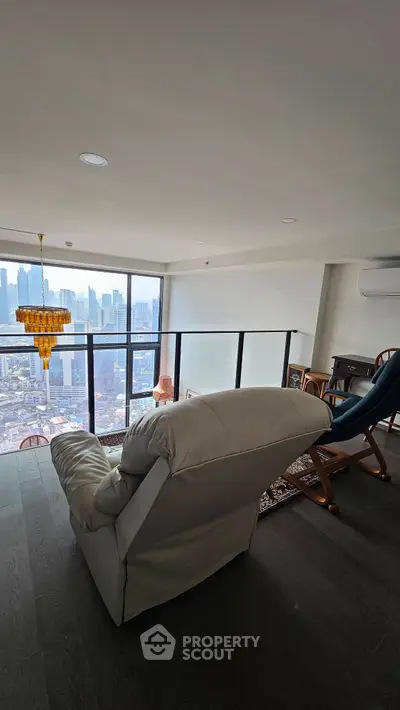 Luxurious living room with stunning city view and elegant furnishings
