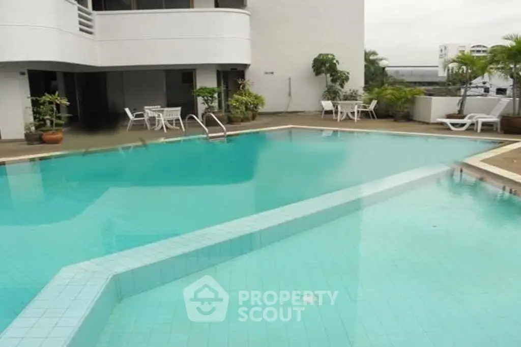 Luxurious apartment complex with inviting outdoor pool and modern design.