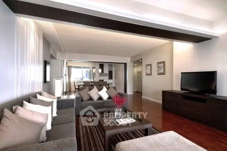 Spacious modern living room with elegant decor and open layout
