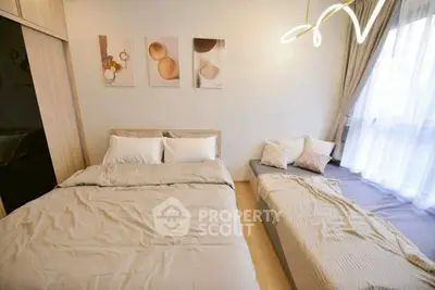 Modern bedroom with cozy double bed and stylish decor