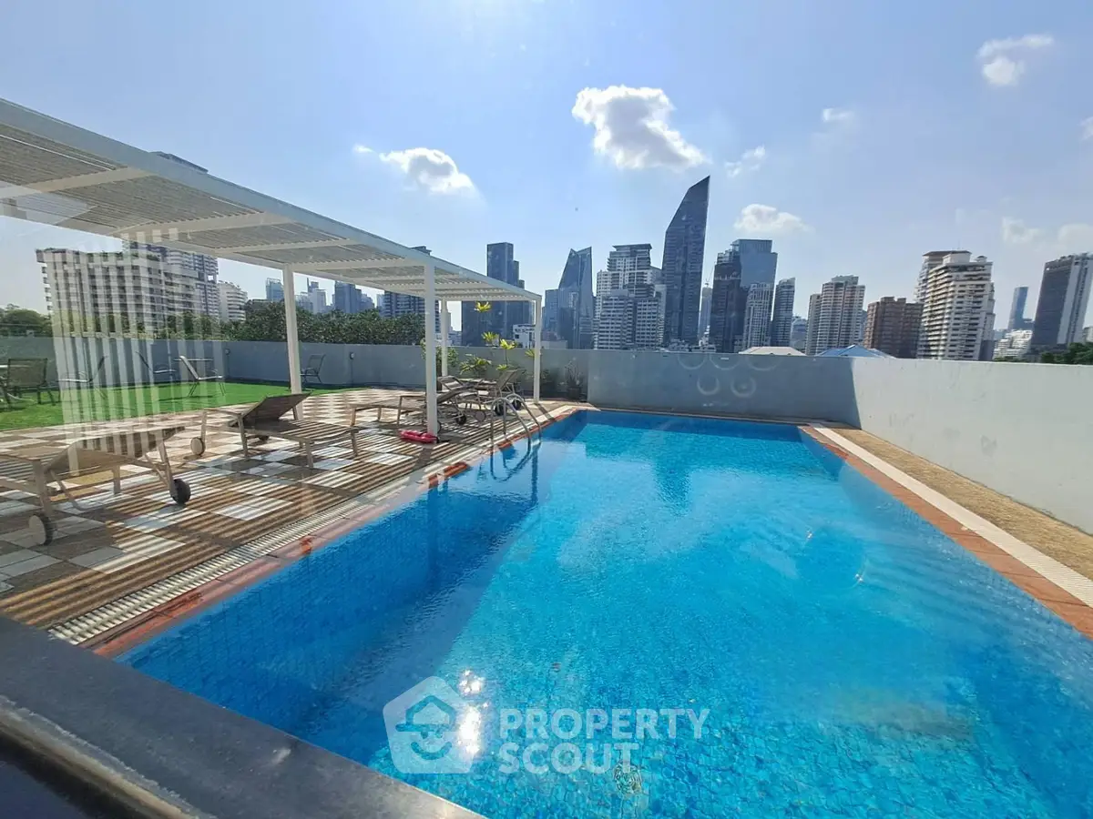 Stunning rooftop pool with city skyline view, perfect for relaxation and leisure in a modern urban setting.
