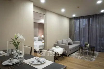 Modern living room with elegant dining area and cozy bedroom view