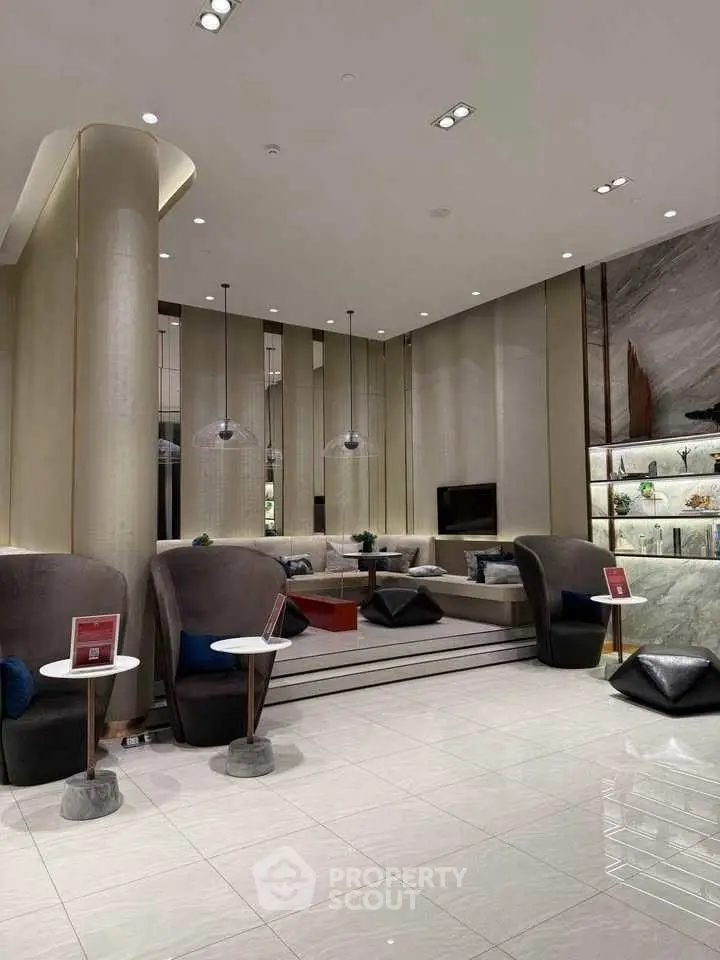 Luxurious modern living room with elegant seating and ambient lighting