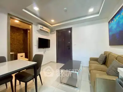 Modern living room with sleek furniture and ambient lighting