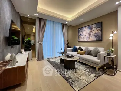 Luxurious modern living room with elegant decor and ambient lighting