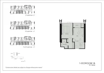 Detailed schematic floor plans for a modern 1-bedroom apartment, showcasing a spacious layout and precise room dimensions.