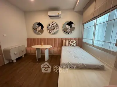 Modern living room with stylish decor and cozy seating area