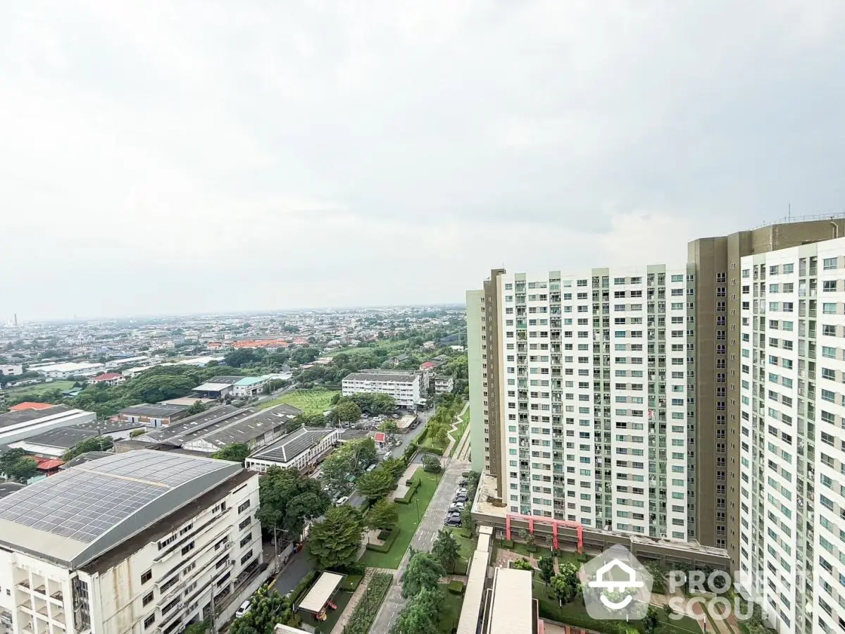 Stunning high-rise building with panoramic city views and lush greenery