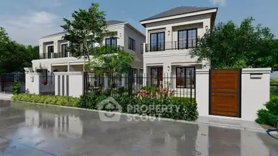 Elegant modern duplex with lush greenery and sleek design, perfect for luxury living.
