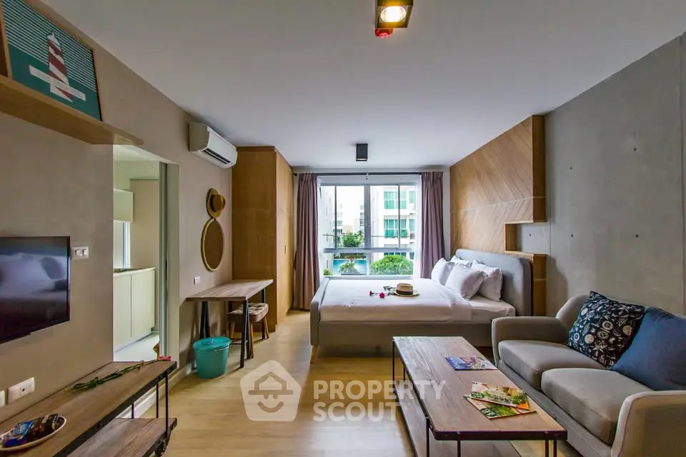 Modern studio apartment with stylish decor and natural light