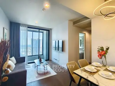 Modern living room with balcony view in a stylish apartment