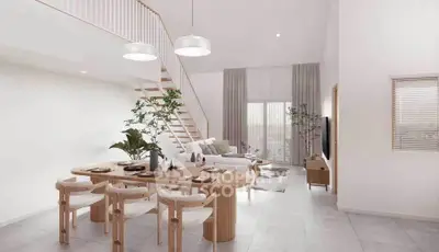 Spacious modern living room with elegant dining area and stylish decor