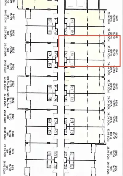 Detailed floor plan layout showcasing multiple apartment units with precise measurements.