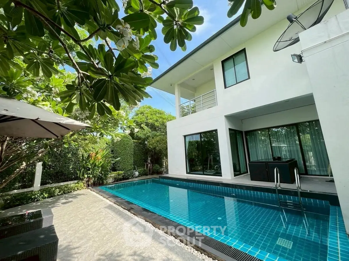 Luxurious modern villa with private pool and lush garden, perfect for relaxation and entertaining.