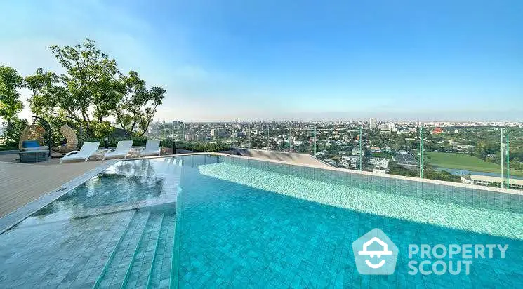 Luxurious rooftop pool with stunning city skyline view