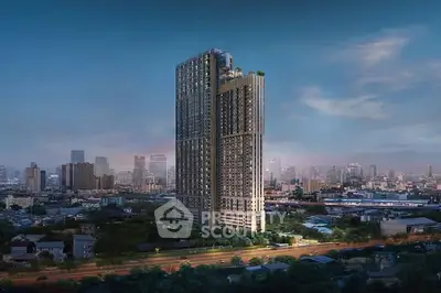 Stunning high-rise building with panoramic city views at dusk