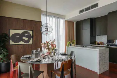 Modern kitchen and dining area with stylish decor and open layout