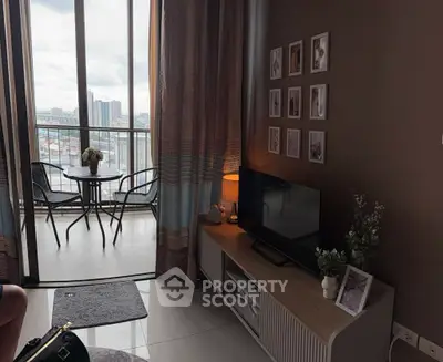 Modern living room with balcony view and stylish decor