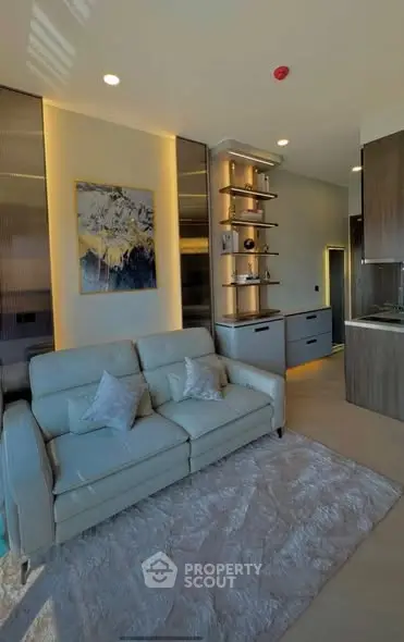 Modern living room with stylish decor and cozy seating area