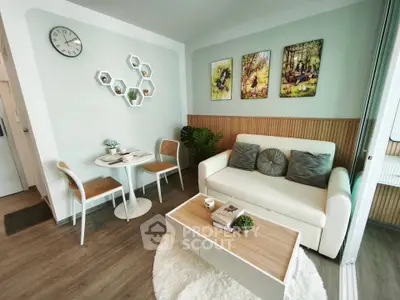 Charming living room with modern decor and cozy seating area