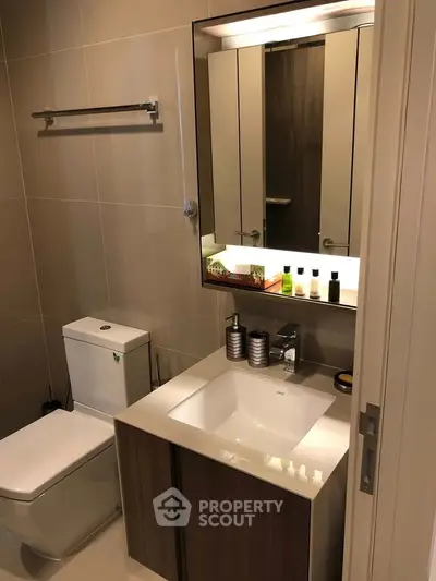 Modern bathroom with sleek vanity and mirror cabinet