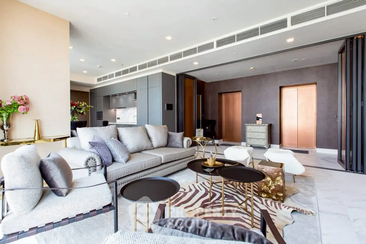 Luxurious modern living room with elegant decor and spacious seating area