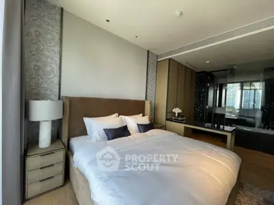 Luxurious modern bedroom with elegant decor and city view