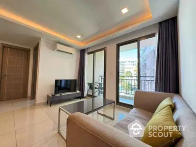 Modern living room with balcony view in stylish apartment