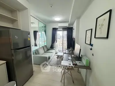 Modern studio apartment with open layout and city view