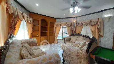 Elegant living room with luxurious drapes and classic furniture