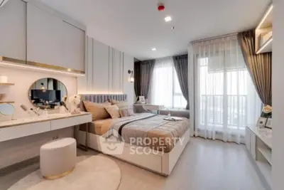 Luxurious modern bedroom with elegant decor and large windows for natural light