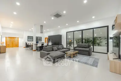 Spacious modern living room with open layout and stylish furniture