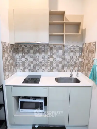 Modern compact kitchen with sleek cabinetry and stylish backsplash