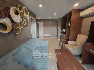 Modern living room with stylish decor and cozy seating area