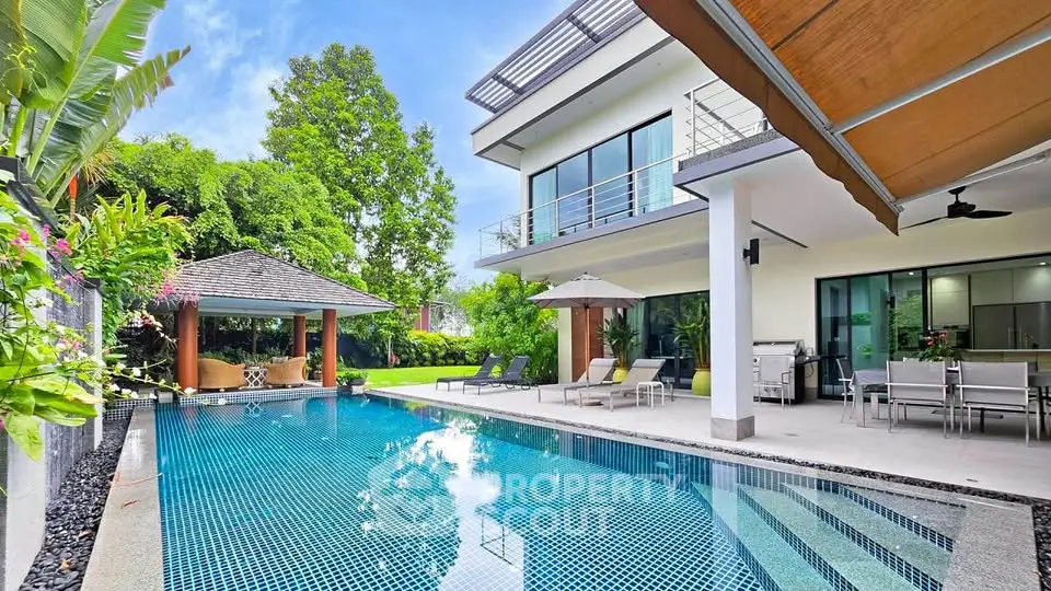 Luxurious modern villa with private pool and lush garden, perfect for relaxation and entertaining.