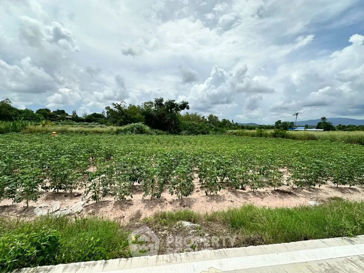 Expansive agricultural land with lush greenery under a cloudy sky, perfect for farming opportunities.