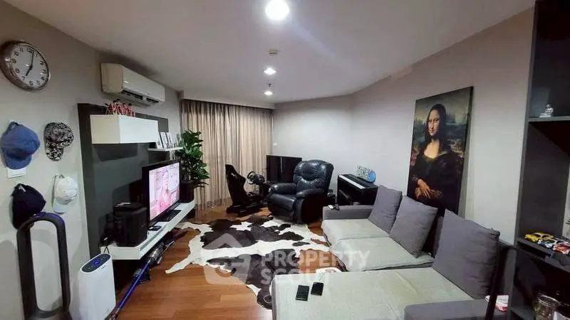 Stylish living room with modern decor and entertainment setup