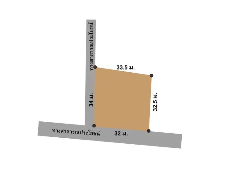Schematic plot plan with dimensions in meters for real estate development.