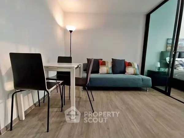 Modern living room with sleek furniture and cozy ambiance